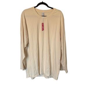 Pumiey Men's 2XL Cream Long Sleeve Crew Neck Shirt Casual